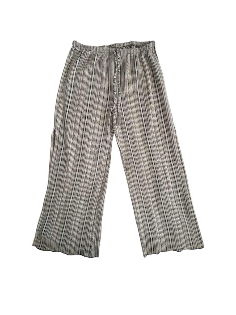 Striped Lightweight Wide-Leg Pants in Black and White